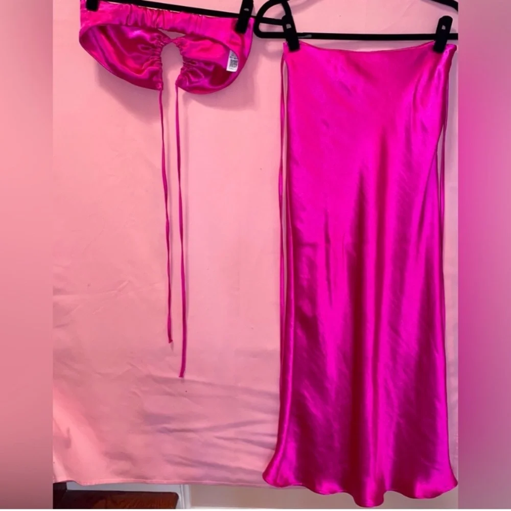 Top Shop Skirt Set Pink Fuchsia Halter Straples Hot Summer Island 6 Small/Medium - Picture 3 of 16